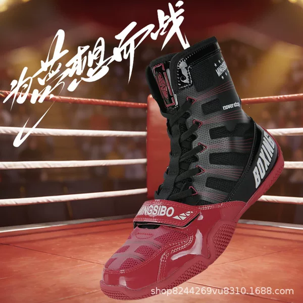 Factory Professional Boxing Shoes for Men, High-Top Foot Protection, Fighting and Sparring Training Shoes, Competition Shoes, Youth Training Shoes