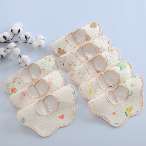 Baby cotton bib Class A 360-degree rotating TPU waterproof spit napkin cartoon printed water-absorbent petal bib
