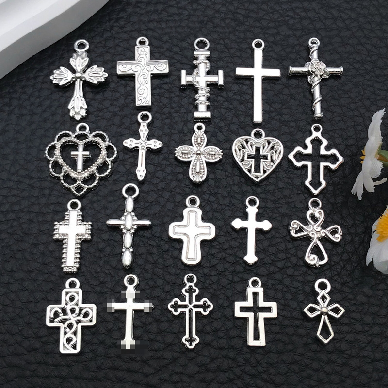 Cross-Border Hot-Selling Bright Silver Cross Pendant Handmade DIY Keychain Necklace Keychain Alloy Jewelry Accessories Wholesale Cross-Border Hot-Selling Bright Silver Cross Pendant Handmade DIY Keychain Necklace Keychain Alloy Jewelry Accessories Wholesale