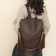 雙肩包女2024新款大容量老花時尚百搭女士包包輕便休閒旅行小背包