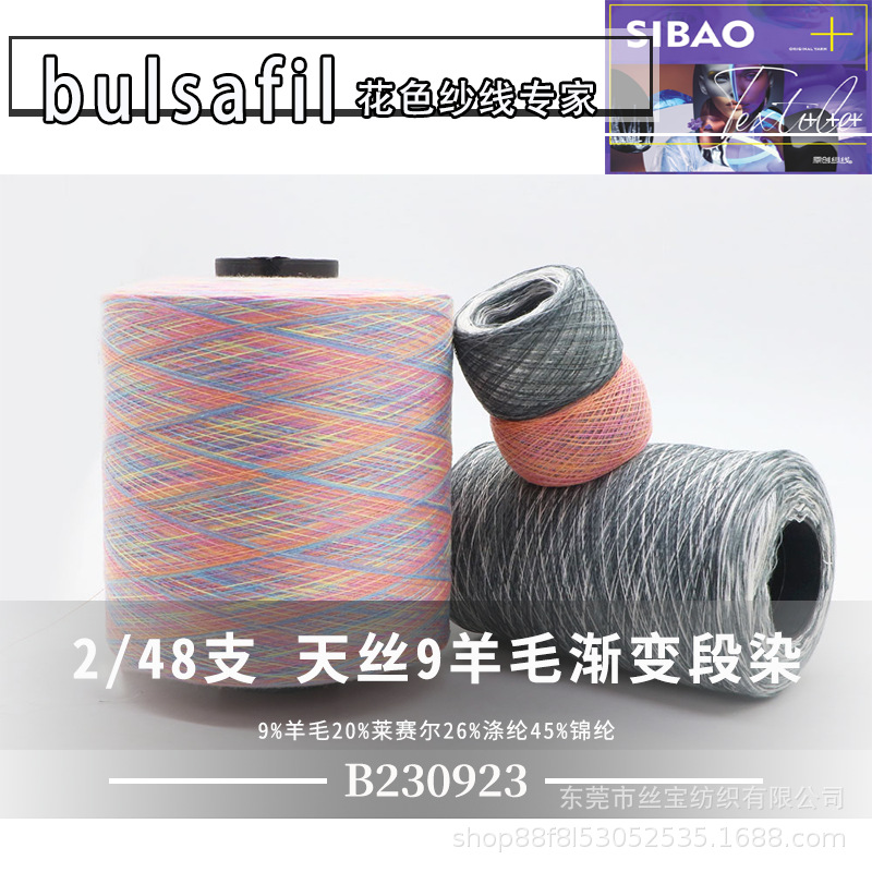 【B230923】天丝蚕丝系列——2/48支天丝9羊毛渐变段染