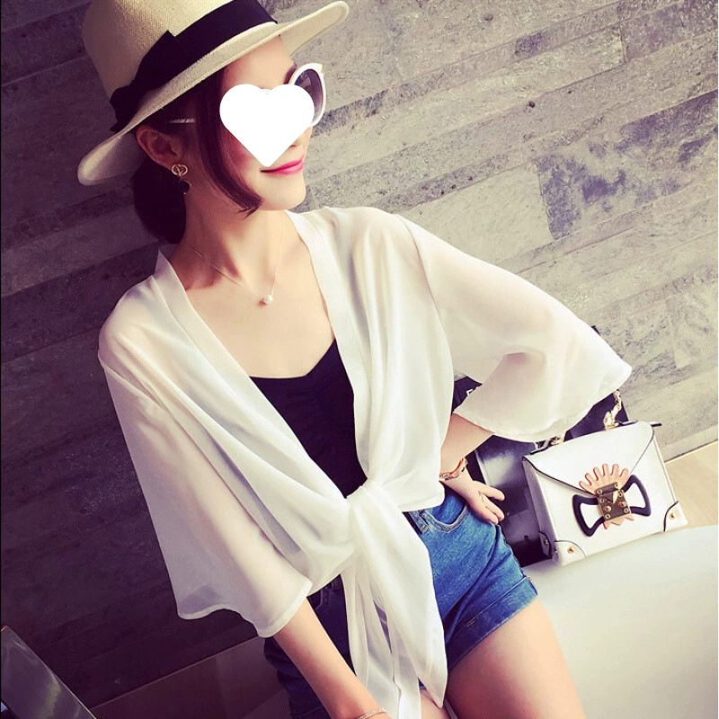 2025 шифоновый жакет-шаль для женщин, летний короткий жилет, ультратонкий универсальный кардиган, пляжная одежда для защиты от солнца, защита от ультрафиолета