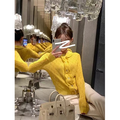 黄色小香风针织开衫外套女2025春装修身设计感气质名媛小个子上衣