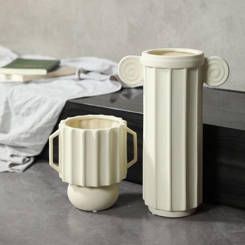 Wabilifeng Jarrón de cerámica Decoración simple y moderna de flores de estilo romano Arreglo de flores de escritorio de sala de estar Decoración suave