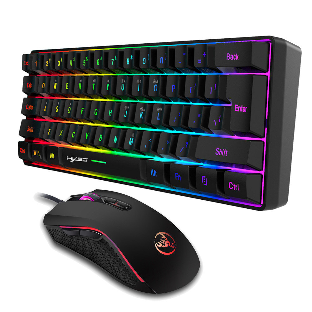 New 61keys wired keyboard set illuminated gaming mouse office game keybaord_voghion.com