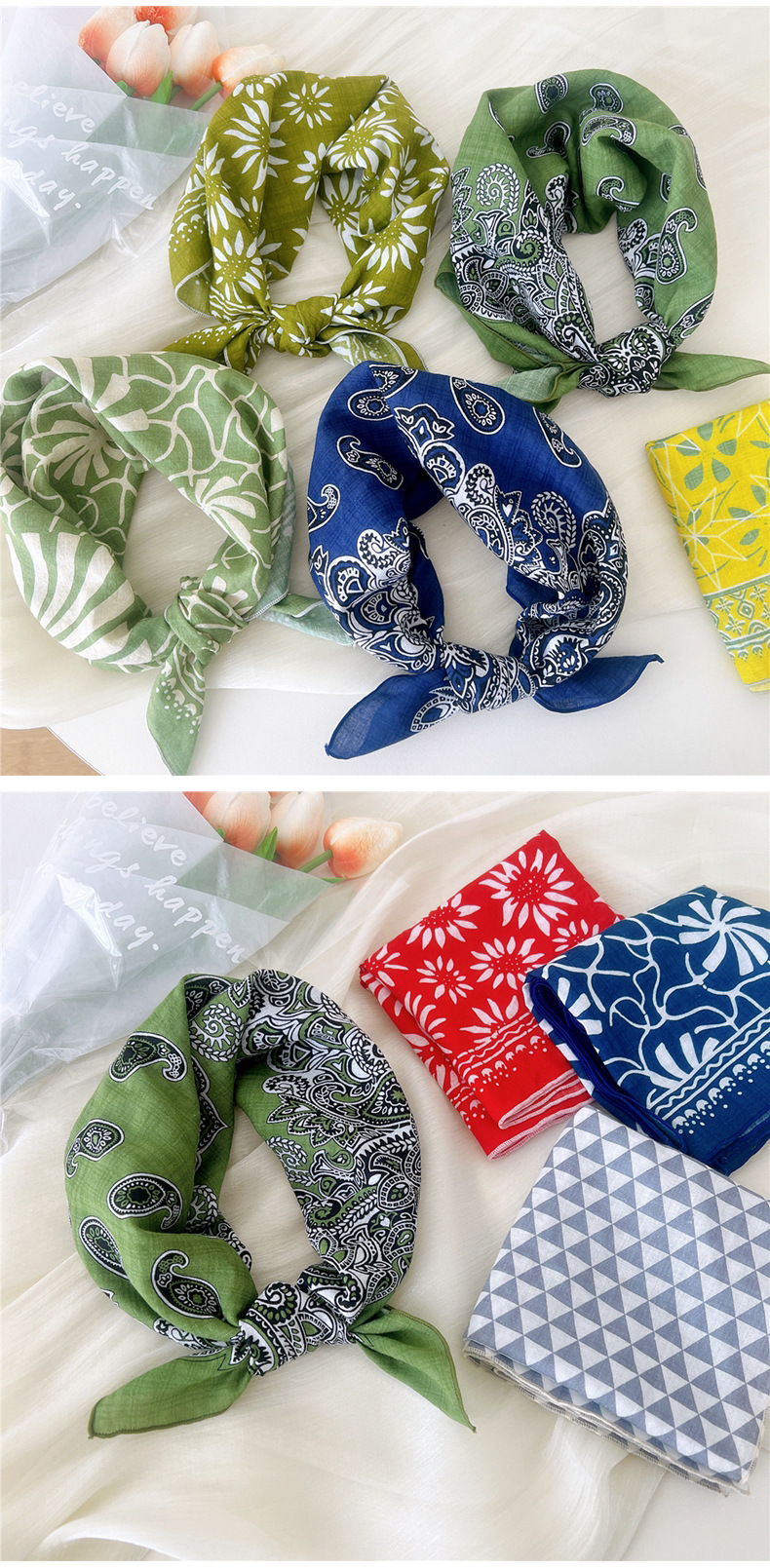 Women's Preppy Style Sweet Pastoral Printing Cotton And Linen Printing Bandanas display picture 3