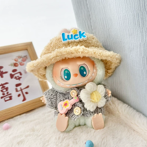Ash wood button sweater+little flower+luck hat+little guitar
