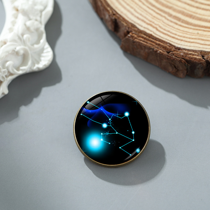 Cross-Border European and American Export Brooch Wholesale 25mm Time Gemstone 12 Constellation Noosa Brooch Brooch Jewelry Wholesale