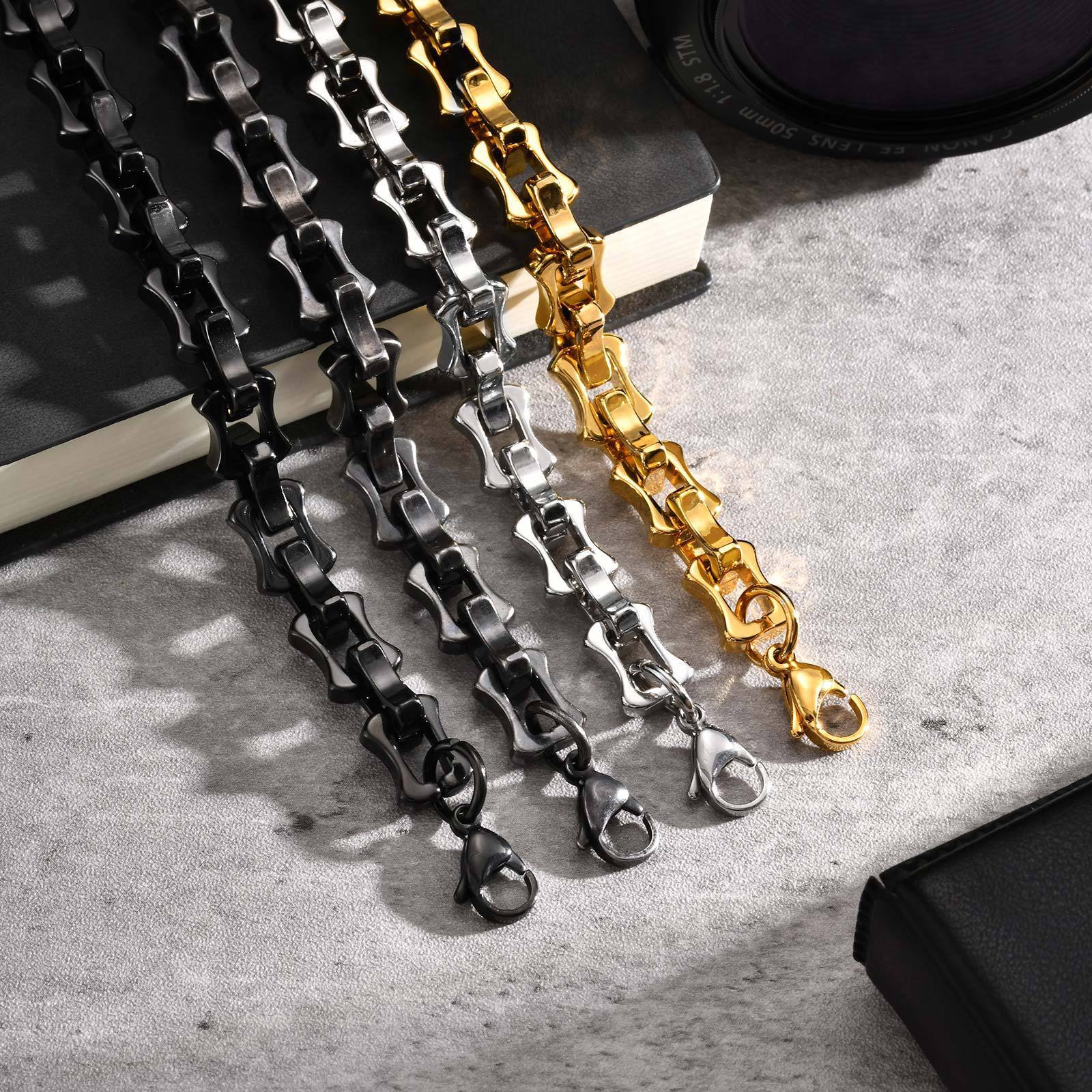 Chunky Stainless Steel Bracelet For Men Motorcycle Style Link_voghion.com
