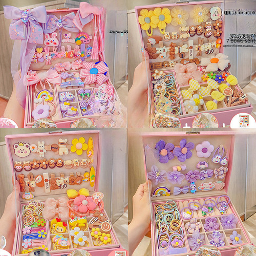 Children's hair accessory set gift box for girls, princess girl hair accessories, birthday hair pins, hair clips, baby elastics, headwear
