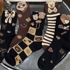 襪子女冬季長筒高顏值網紅ins潮百搭新款立體植絨可愛小熊厚