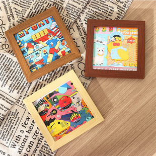 Simple square photo frame empty frame square 4 inch wooden frame mounted children graffiti painting mini table photo frame wholesale