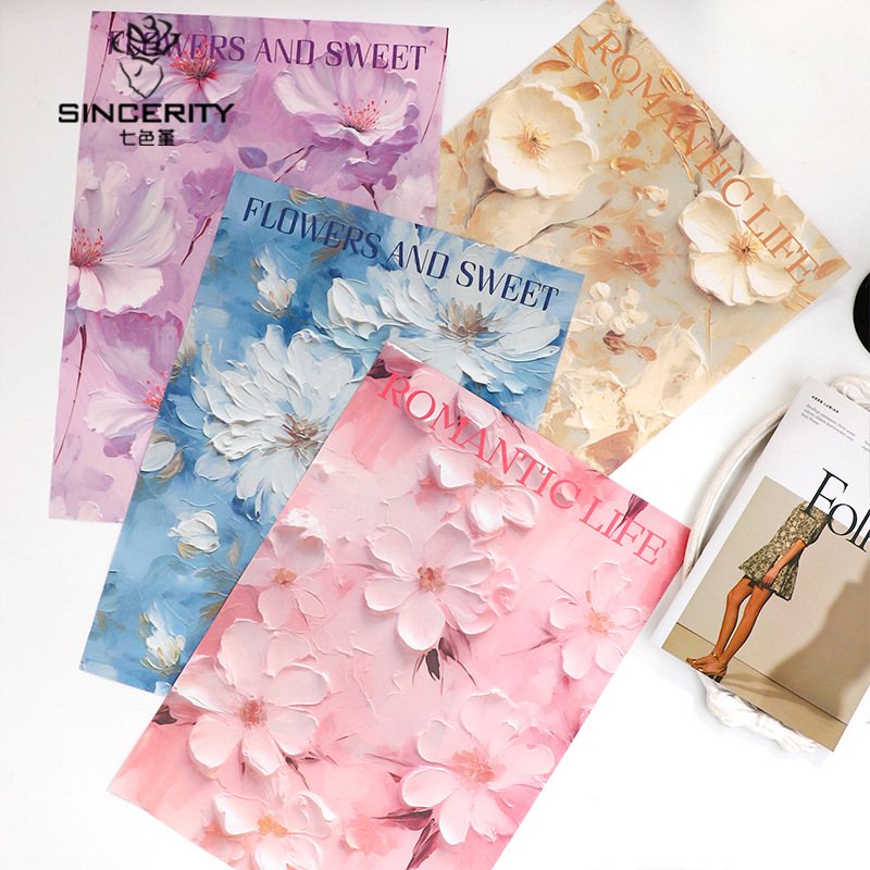 Papel de embalaje de pintura al óleo con textura 3D de siete colores, embalaje de regalo hecho a mano de bricolaje, floristería, floristería, papel de embalaje de flores