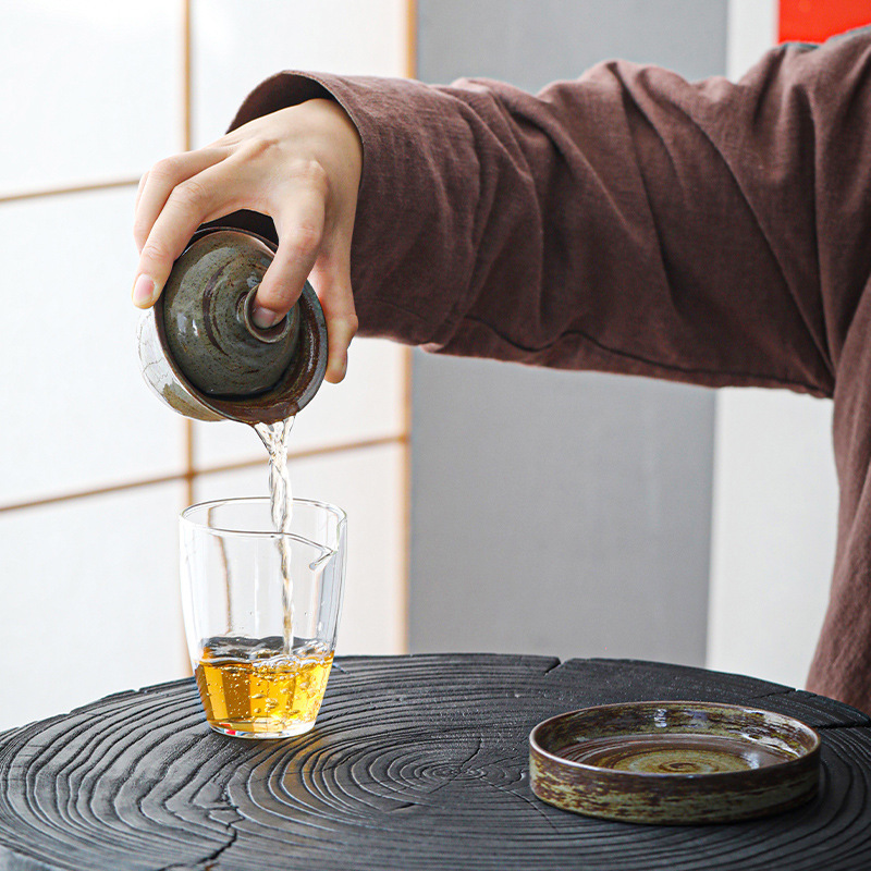 Estilo japonés de gres hecho a mano gaiwan creativo juego de té de Kung Fu juego de té tazón Zen cerámica mano cepillo esmalte taza de té