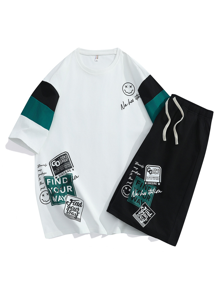 2025 verano nuevo estilo joven hombres tendencia suelta ocio deportes al aire libre traje pantalones cortos de manga corta suelta popular