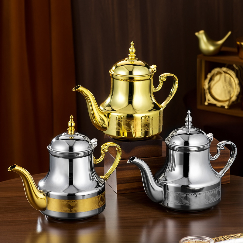Cross-Border Arabic Coffee Pot, Heatable Golden Coffee Pot, Stainless Steel Pot, Teapot, Palace Style Stainless Steel Middle East Cross-Border Arabic Coffee Pot, Heatable Golden Coffee Pot, Stainless Steel Pot, Teapot, Palace Style Stainless Steel Middle East