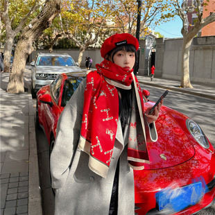 Vintage Carriage Scarf Women's Autumn and Winter Student Korean Style All-match Thickened Shawl Dual-purpose Internet Celebrity Warm Couple Scarf