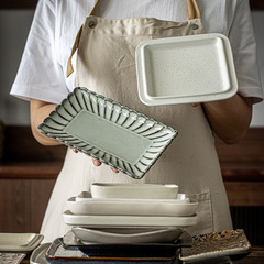 日式盤陶瓷方盤復古餐具方形盤高級感大碟托盤菜盤長方盤盤子餐盤