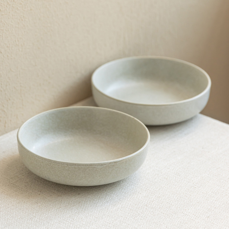 Matte Ceramic Shallow Bowl, White High-Value Tableware for Home Use, Large Capacity Vegetable Bowl, Salad Bowl, Round Instant Noodle Bowl, Wholesale