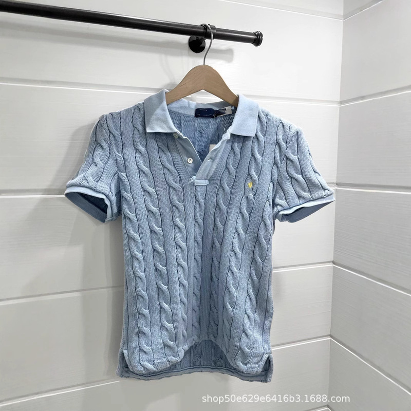 Sweep in stock RL Ruff Pony Embroidered POLO Short-sleeved Knitted Shirt with Twist Lops Simple T-shirt Top