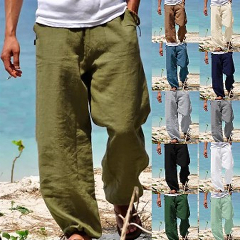 Beach elastic solid color comfortable casual trousers