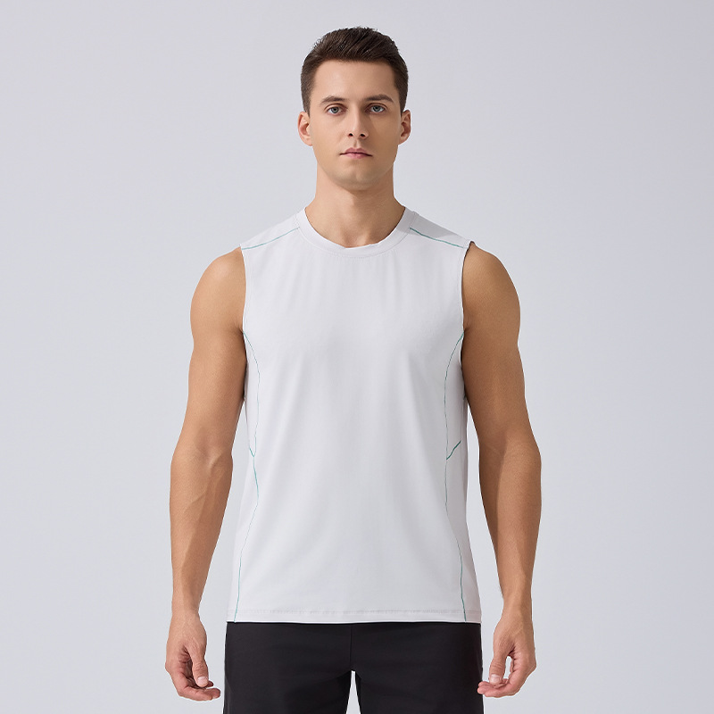 Chalecos deportivos transfronterizos maratón de verano sólido camiseta sin mangas entrenamiento de fitness rápido seco y transpirable chaleco masculino
