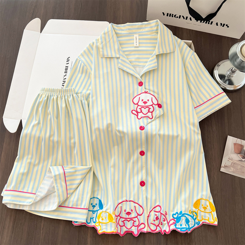 Super Comfortable Cloud-Like Cotton Pajamas for Women, Summer 2026, Cute Cartoon Sweet Loose Fit with Fresh Turn-Down Collar Home Wear Set
