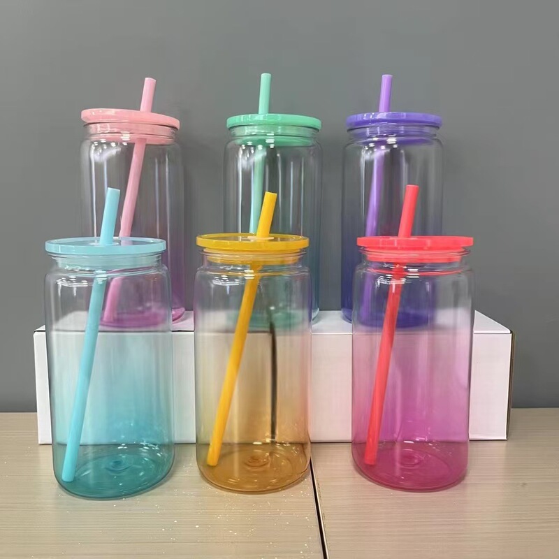 新品16オンスカラープラスチックメイソンカップカラーゼリースノーボールカップストローカップ20オンス二重プラスチックカップ|undefined