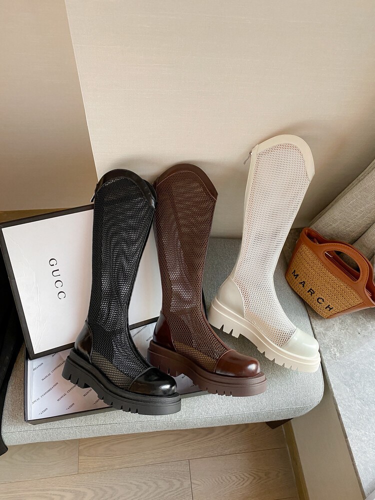 Boot nữ da lưới thoáng khí mùa hè, đế dày rỗng, ống rộng cho chân to — Màu nâu ống lớn, Màu đen cổ ống lớn, Ống nhỏ màu đen, Ống nhỏ màu be chi tiết 22