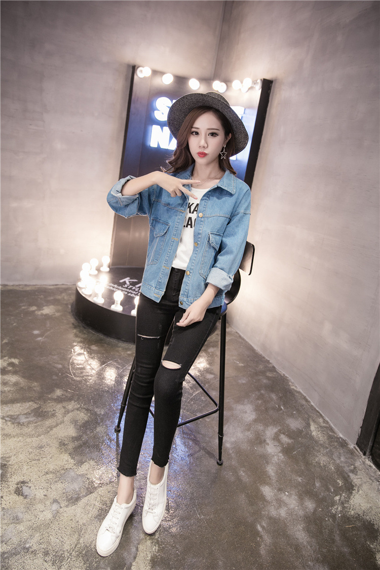 595g Weight Denim Jacket Outerwear Type Long Sleeve Sleeve Length Single Breasted Placket Type Denim Fabric Type Regular Top Length Coat Tops Type Casual, Daily Occasion Turndown, Hooded Neckline Loose Fit Type Color Block Pattern Spring, Autumn Season Women's Gender Printing Design Streetwear Style Women's Streetwear Color Block Printing Single Breasted Coat Denim Jacket 20