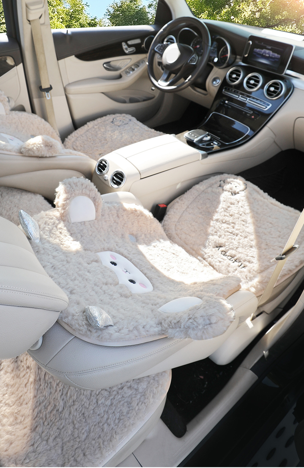 Lamb's Wool Car Seat Cushion Universal Embroidered Three-Piece Set Winter Warm Car Interior Supplies Lamb's Wool Seat Cushion Universal