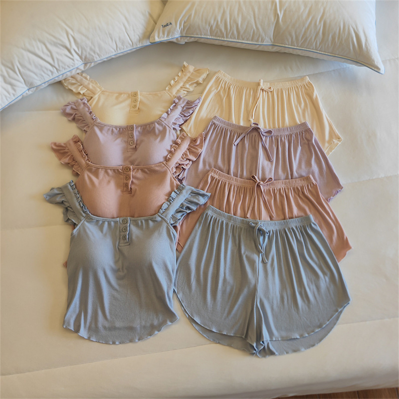 Modal Pajamas Women with Chest Pad Summer New Arrival Sling Shorts Two-Piece Set Sweet Fairy Style Home Clothes suit