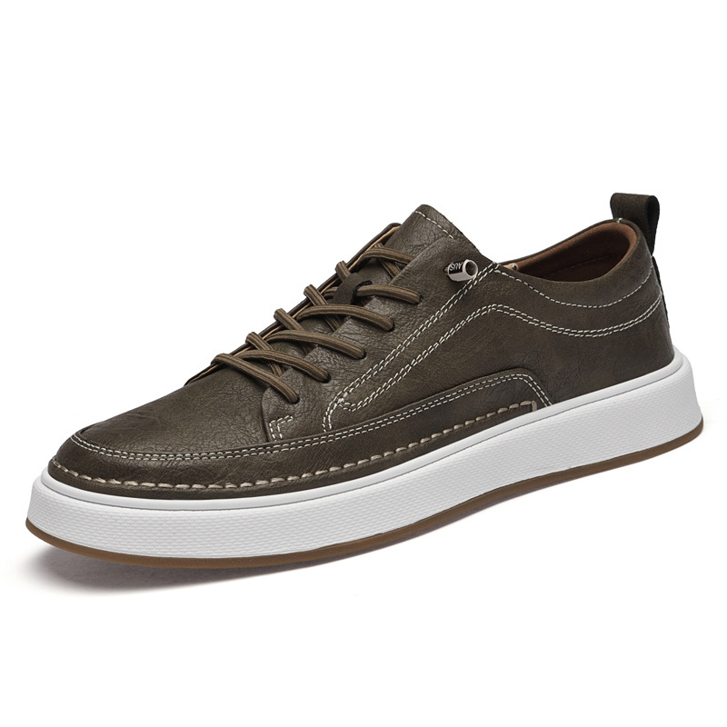 Zapatos de skate de cuero transfronterizos para hombres de otoño casuales zapatos de cuero coreanos de moda para hombres simples blancos versátiles zapatos para hombres de estación europea