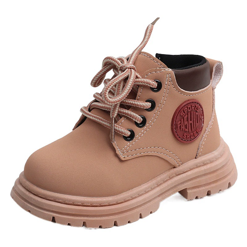 Детские осенне-зимние модные британские короткие сапоги Ботинки Martin для мальчиков с молнией сбоку Одиночные сапоги с мягкой подошвой для девочек