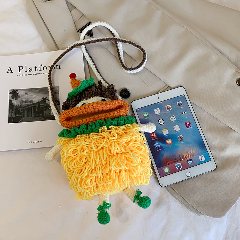 Douyin popolare salsiccia bocca grande bocca borsa per cellulare borsa fatta a mano all'uncinetto fai da te in lana per maglieria borsa divertente portachiavi_voghion.com