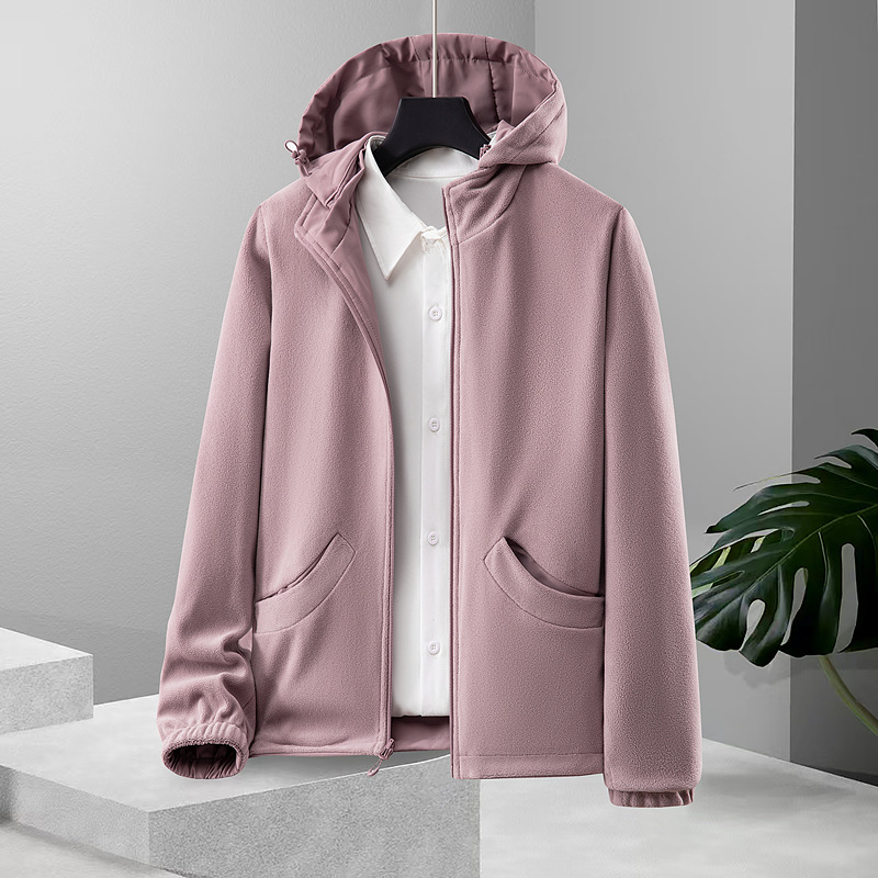 Autumn and Winter Reversible Windbreaker Fleece Sweatshirt for Women, Warm Fleece Jacket with Detachable Hood, Women's Fleece Coat