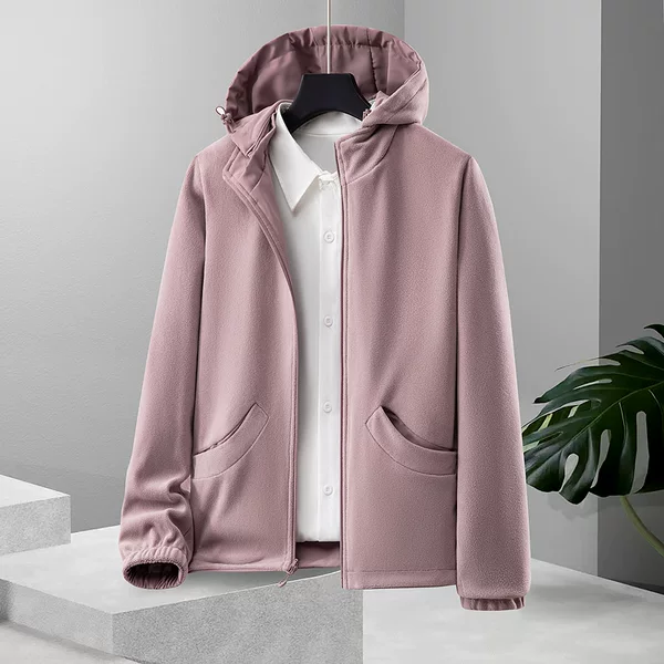 Autumn and Winter Reversible Windbreaker Fleece Sweatshirt for Women, Warm Fleece Jacket with Detachable Hood, Women's Fleece Coat