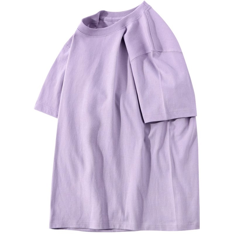 味わいのある紫! 400g重ポンド純綿香芋紫半袖tシャツブドウ紫純色アイリス紫上着