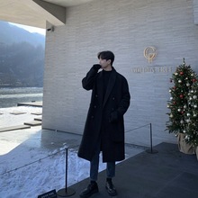 的派毛呢大衣男中长款秋冬英伦风衣过膝加厚风衣外套高级感男装