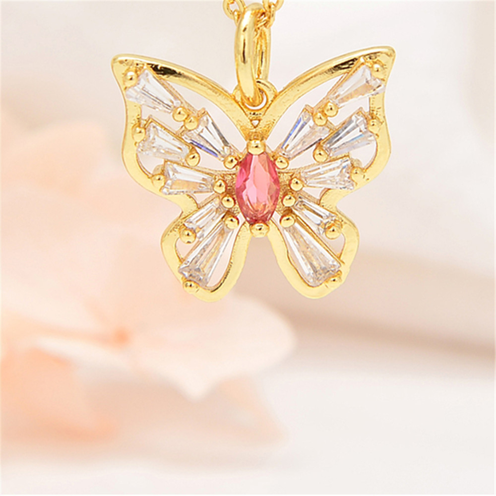 Women's Gender Inlay Design Copper Inlay Butterfly Rhinestones Pendant Necklace