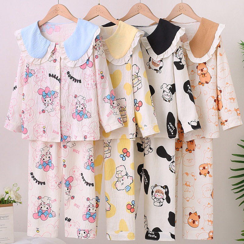 女の子パジャマセット2025春秋タイプの雲綿の中の子供の夏の洋風親子セットの家庭服のファッション|undefined