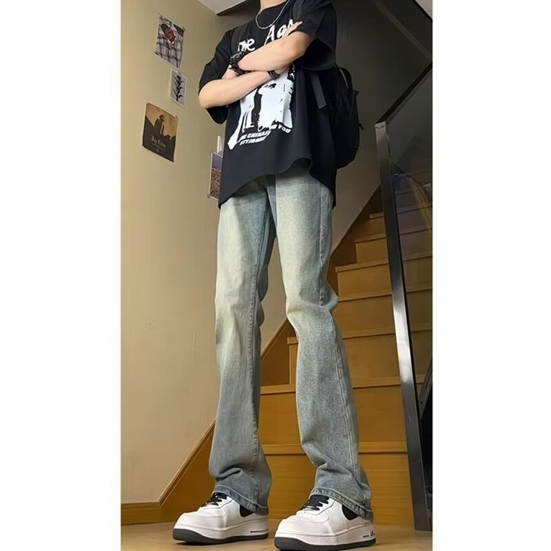 boy Style Washed Vintage Jeans For Men Spring Autumn Straight Loose European American High Street Vibe Long Casual Pants_viptrois.com