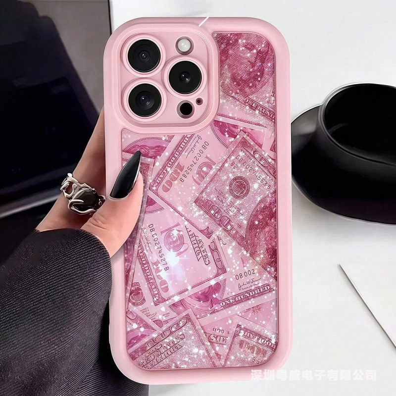 Pink Glitter Money Banknote 18Pro Suitable for 17Pro Ladder 16Pro Apple Phone Case Iphone15 European and American Style 14 Popular 13 Pink Glitter Money Banknote 18Pro Suitable for 17Pro Ladder 16Pro Apple Phone Case Iphone15 European and American Style 14 Popular 13