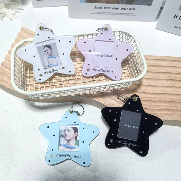 Wholesale supply ins wind acrylic 1 inch five-star box photo card pendant key ring card holder