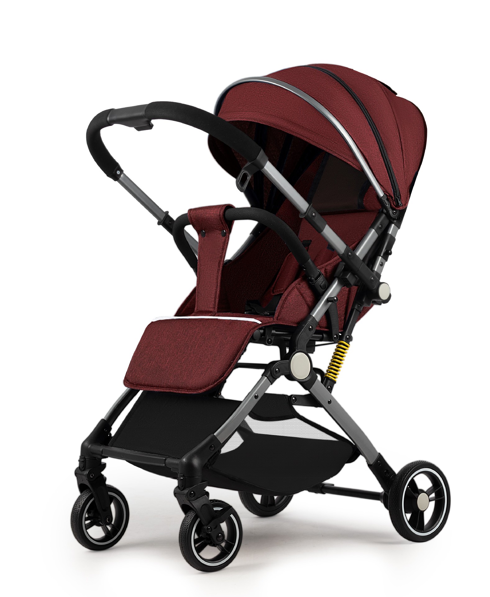 Vino rojo + dos vías + rueda de goma + varilla de tracción