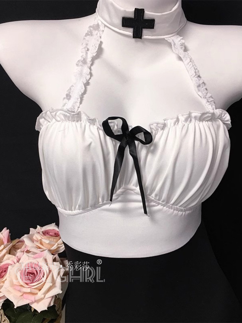 Xiucaisha Plus Size Nurse Roleplay Lingerie Set with Purple Suspenders — detail image 11