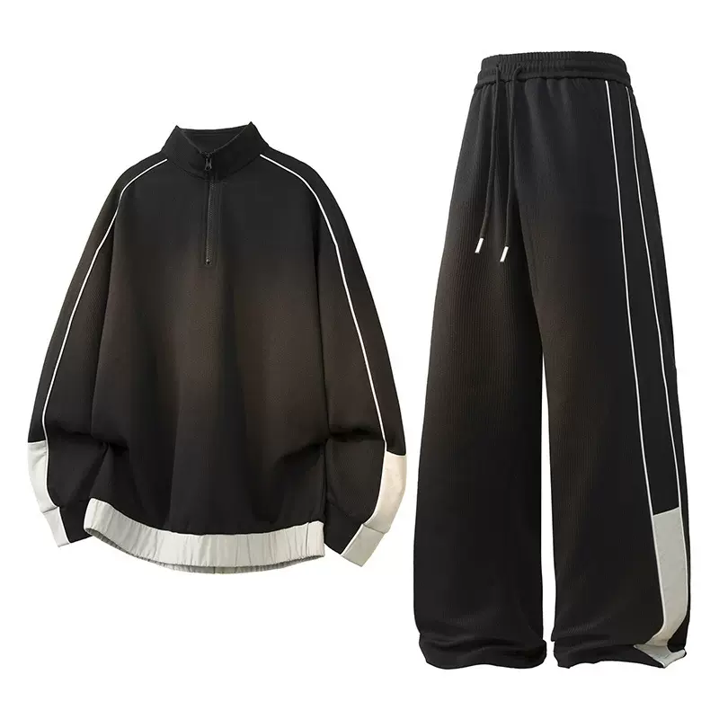 运动拼接套装男士春秋季款情侣休闲潮流卫衣长裤穿搭一整套