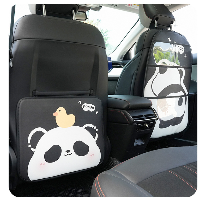 Cartoon Cute Panda Car Anti-Kick Pad Car Seat Back Anti-Dirty Protective Pad Leather Easy to Clean Car Anti-Kick Pad