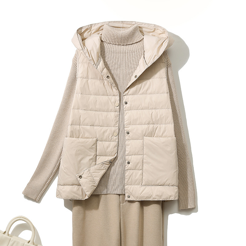 국경 간 라이트급 다운 조끼 여성용 후드 쇼트 가을과 겨울 새 한국식 코트 허리 코트 내부 조끼 내부 탱크