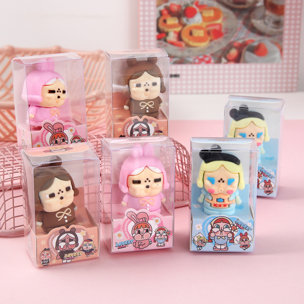 Cartoon llor muñeca cuchillo de lápiz de alto valor facial pegamento suave cuchillo de lápiz lindo grano estudiantes de primaria aprendizaje suministros de papelería